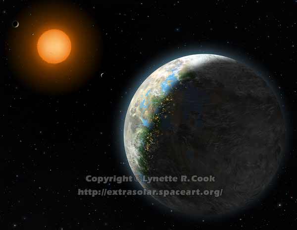 Zarminas World with City Lights - Gliese 581 g